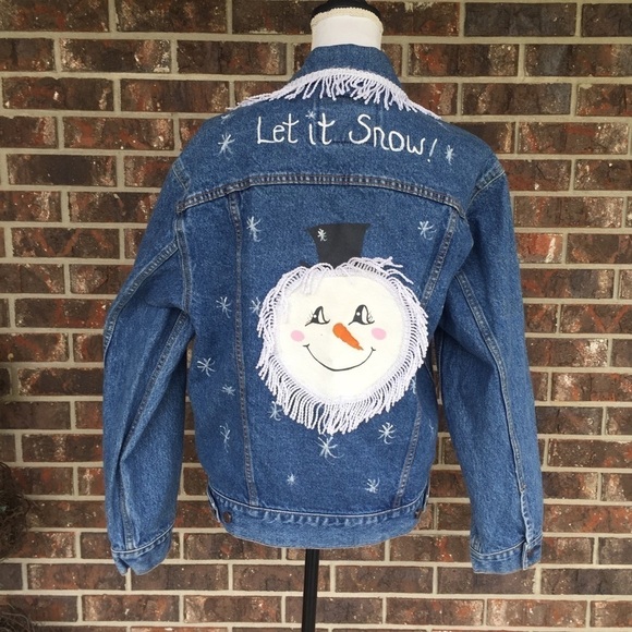 Levi Strauss Let ain’t Snow Denim Jean Jacket Christmas - Picture 2 of 9